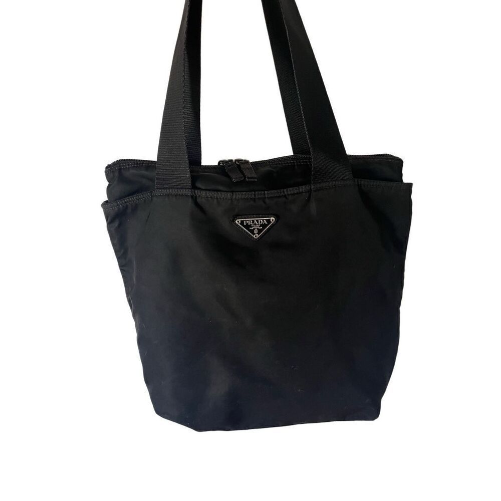 Vintage PRADA Tessuto Shoulder Bag Tote Black Nylon Double Shoulder Strap